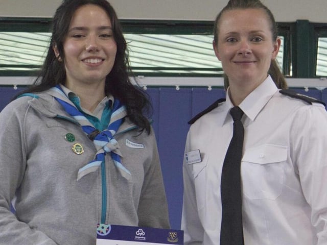 Jemima Goldsmith, Ranger Gold Award with Laura Fitch, Watch Manager at West Sussex Fire & Rescue Ser