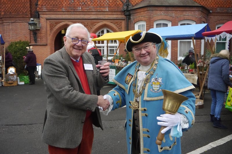 Sir Peter Bottomley with Worthing town crier Bob Smytherman