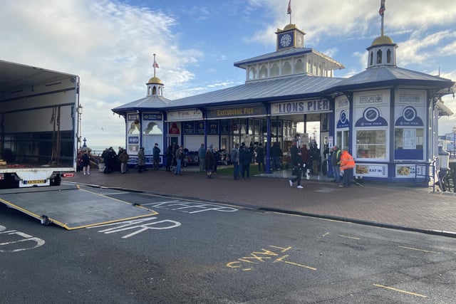 Filming of the TV drama 'Crown' at the pier