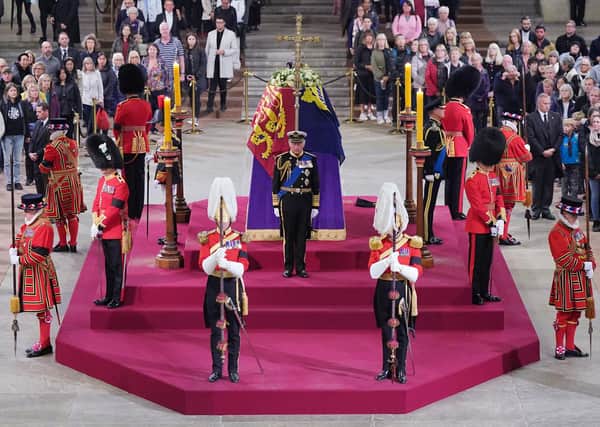 On September 16 King Charles III, Anne, Princess Royal, Prince Andrew, Duke of York and Prince Edward, Earl of Wessex hold a vigil beside the coffin of their mother, Queen Elizabeth II, as it lies in state on the catafalque in Westminster Hall, at the Palace of Westminster, ahead of her funeral. Photograph: Yui Mok/WPA Pool/Getty Images