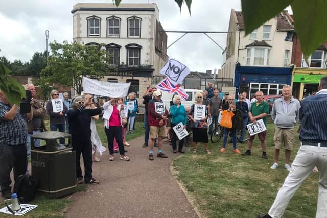 The No to Northeye group held a rally in Bexhill on Saturday, July 22. Picture: Keep it Reel Media