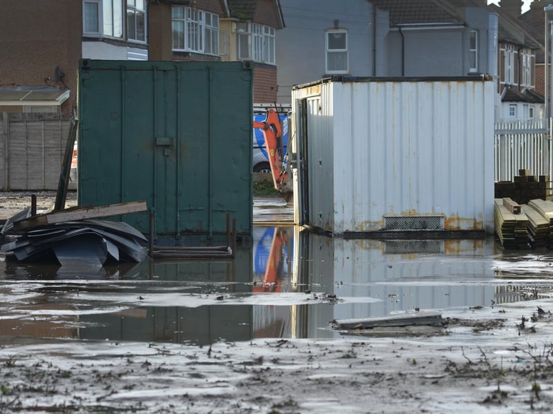 A major sewage leak closed off Bulverhythe Road in St Leonards on February 3 2023.