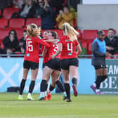 Lewes run to celebrate the opener v Sheff Utd at the Dripping Pan | Picture: James Boyes