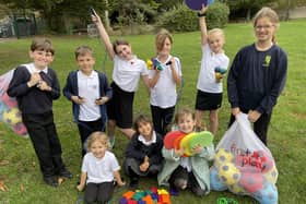 Pupils at Glebe Primary School in Southwick with some of the new sports equipment donated by Shoreham and Southwick Rotary Club