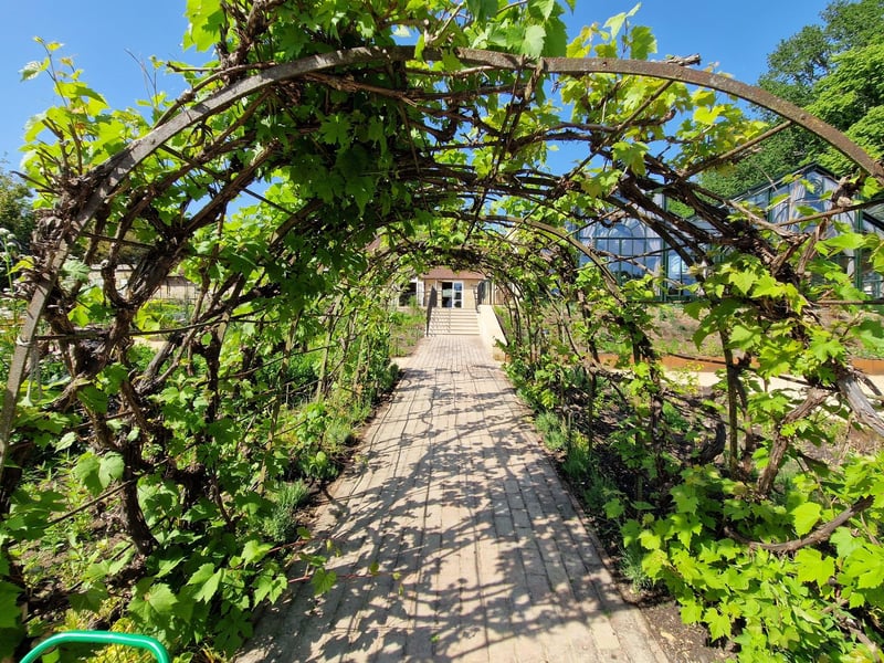 A walkway to the restaurant in the Walled Garden