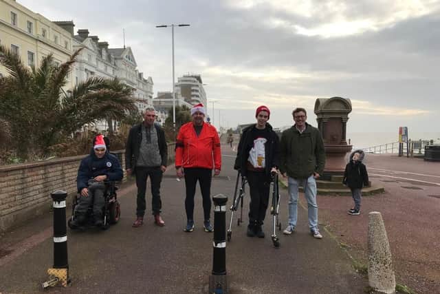 Hastings dads took part in a free festive race through the town and surrounding areas yesterday in a bid to bring more new parents together to talk about their mental health. Picture: NCT