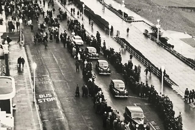The Royal procession wends its way along Eastbourne seafront during the Queen's visit in 1966