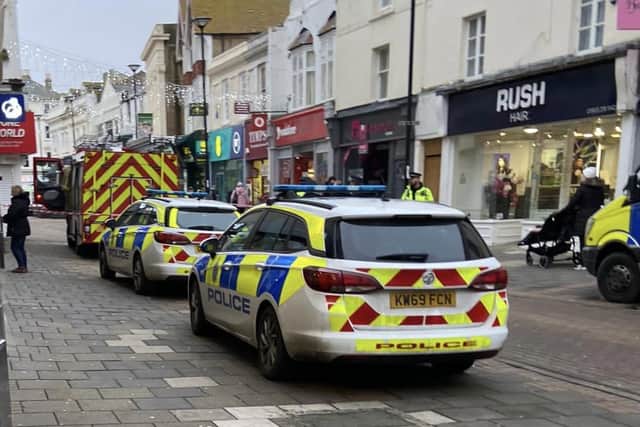 Emergency services in Montague Street, Worthing after reports of a gas leak