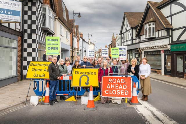 Business owners in Midhurst upset that the main road through town is still closed almost six weeks on.
Photograph by Christopher Ison ©