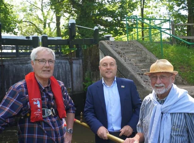 Andrew Griffith pictured with John Reynolds (left), director of boat operations and also conservation adviser, and Peter Winter (right), deputy secretary and also editor of the volunteer newsletter.