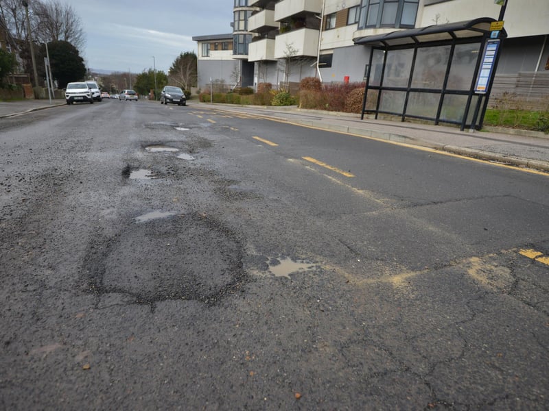 Buckhurst Road potholes and uneven road surface in Bexhill.