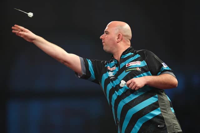 Rob Cross in action at the Cazoo World Darts Championship at Alexandra Palace | Picture: Kieran Cleeves - PDC