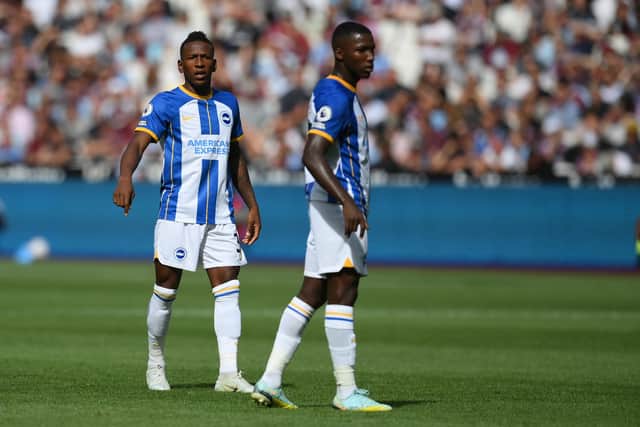 Pervis Estupiñán [left] admitted he and has Brighton & Hove Albion teammates ‘fear’ losing midfield maestro Moisés Caicedo [right] in the summer transfer window. Picture by Mike Hewitt/Getty Images