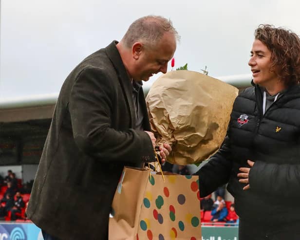 Flashback to 2023, when Stuart Fuller was presented with gifts to mark stepping down as Lewes FC chairman | Picture: James Boyes