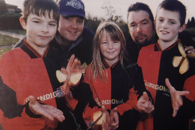 Glenrothes Strollers released hand made paper butterflies which are the trademark of their new sponsor, Kirkcaldy based company Indigo Bridge.
Pictured are Sean Kennedy and Ian Harrower from the company along with players Keith Turner, Deborah Dewar and Robert Cairn