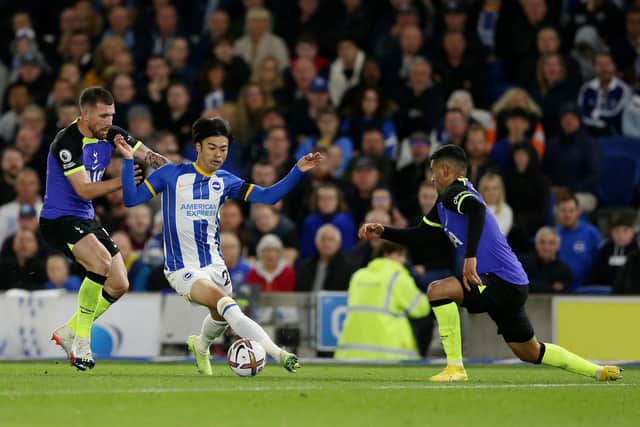 Kaoru Mitoma made an immediate impact against Tottenham, with his direct running and trickery but, ultimately, the visitors held on for the three points. (Photo by Steve Bardens/Getty Images)