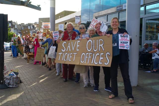 Protestors outside Hastings railway station. Picture: Contributed