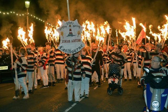Eastbourne Bonfire Society will stage a colourful procession along the seafront with a giant bonfire and firework display as the finale.
