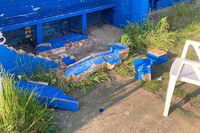 A wall has been destroyed at Worthing United Football Club