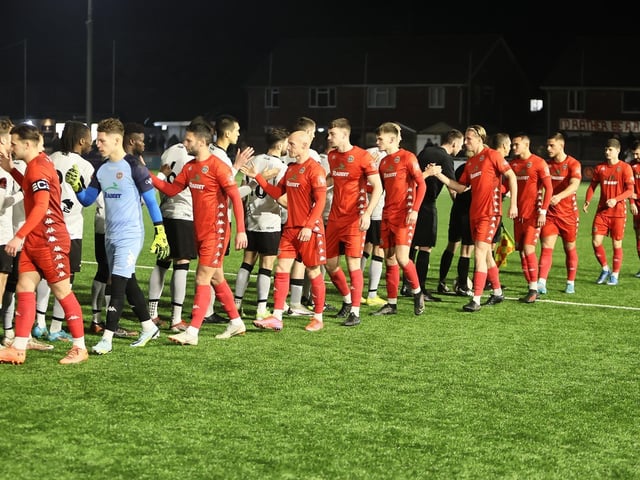 Action from Worthing's 3-1 home loss to Weymouth in National League South