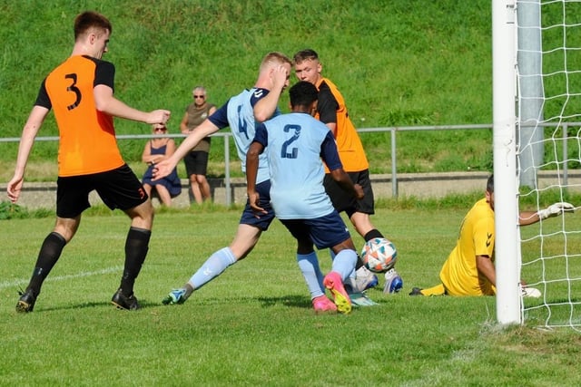Action from Mile Oak's 3-1 win over Oakwood in the SCFL Division 1