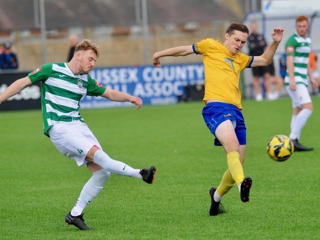 Action from Lancing's win over Corinthian in the Isthmian south east division