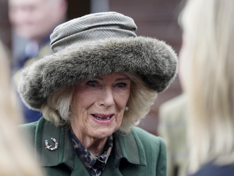 PLUMPTON, ENGLAND - FEBRUARY 23: Queen Camilla attends a charity event at Plumpton Racecourse on February 23, 2026 in Plumpton, England.  (Photo by Alan Crowhurst/Getty Images)