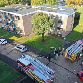 Firefighters evacuated a building before crews extinguished a blaze in Horsham, West Sussex Fire & Rescue Service confirmed. Pictures courtesy of Eddie Mitchell