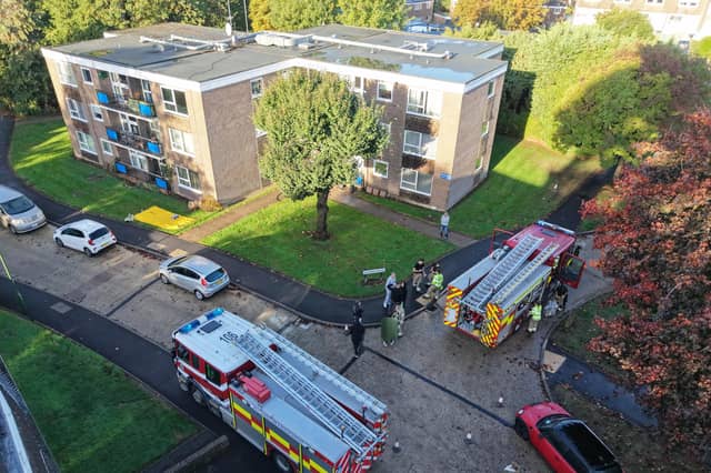Firefighters evacuated a building before crews extinguished a blaze in Horsham, West Sussex Fire & Rescue Service confirmed. Pictures courtesy of Eddie Mitchell