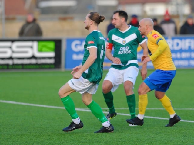 Action from Lancing's 3-2 win over Ashford United on Saturday. Picture by Stephen Goodger