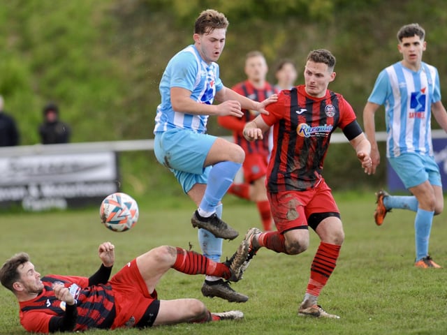 Action from Worthing United's 2-2 draw with Wick in the SCFL Division 1