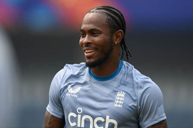 Jofra Archer of England during a net session in Mumbai earlier this week (Photo by Gareth Copley/Getty Images)