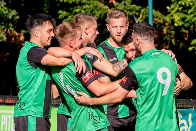 Burgess Hill Town celebrate a goal in a previous game, at home to Hanworth Villa | Picture: Chris Neal