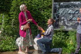 Paul proposed to Laura at the Perennial Garden With Love at the CHelsea Flower Show