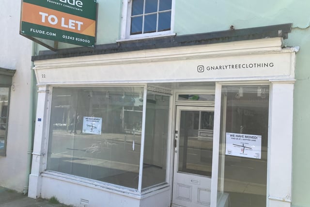 Due to relocation. One of the empty shops in Chichester city centre in April, 2023