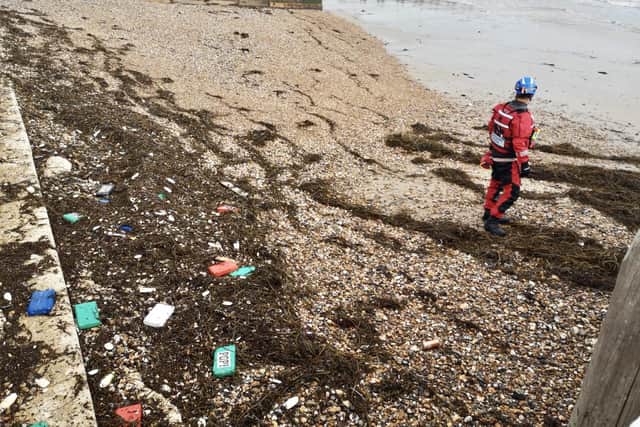 Police and Coastguard volunteers were called to Felpham (pictured) and Middleton following reports of suspected drugs washing up on the beach. Photo contributed
