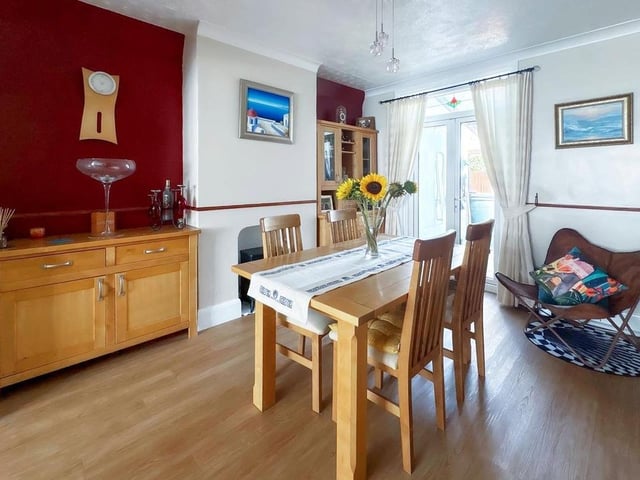 The dining room has patio doors giving direct access to the garden.