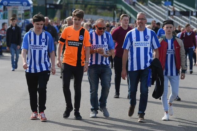 Fans walk outside the stadium prior to the Premier League match between Brighton and Hove Albion and Newcastle United at Amex Stadium on September 24, 2017.