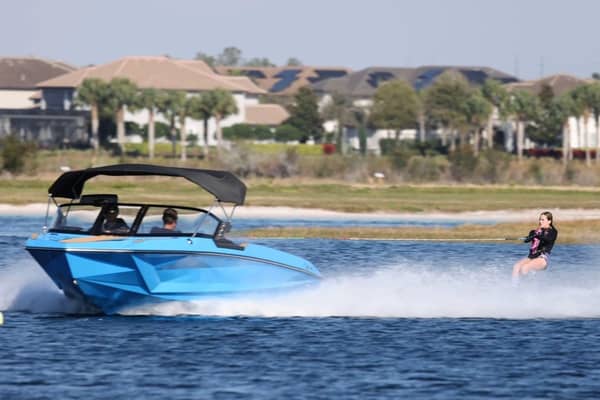 Willow on the water during one of her water-skiing runs in training