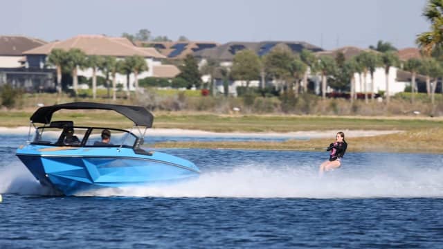 Willow on the water during one of her water-skiing runs in training