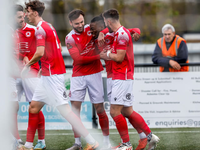 Action from Eastbourne Borough's 5-1 win at Slough Town in the National League South