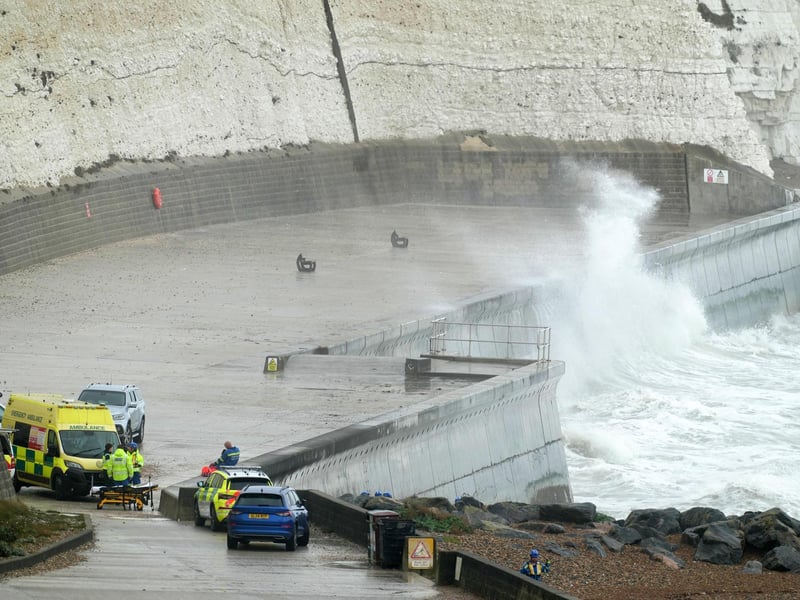 High waves hitting the coastal wall