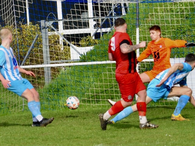 Action from Worthing United's 2-2 draw with Wick in the SCFL Division 1