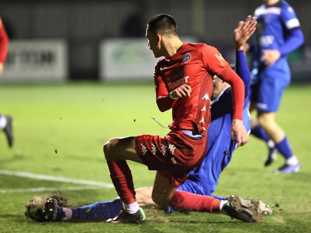 Action from Worthing FC's 1-1 draw at Chippenham in the National League South