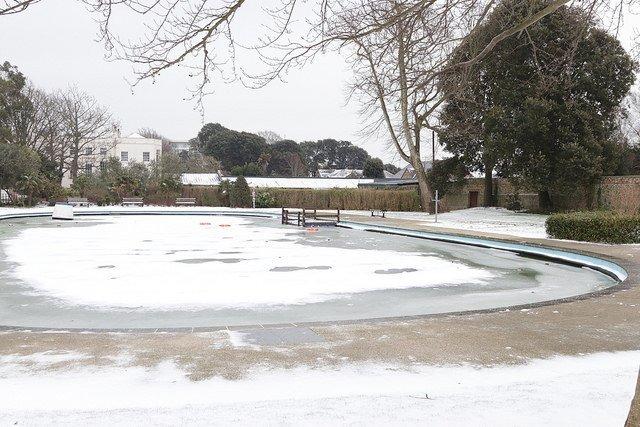 The boating lake at Hotham Park became an ice rink