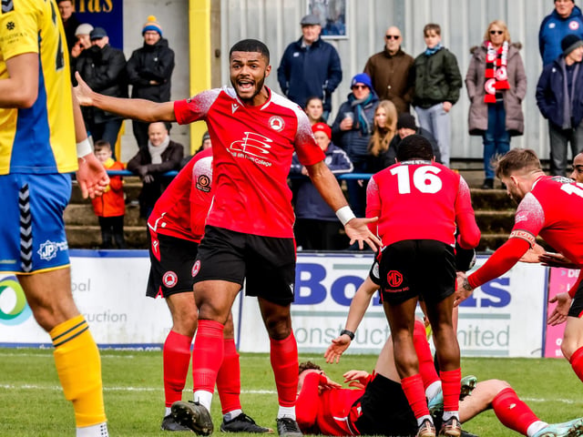 Eastbourne Borough recovered from 2-1 down at half-time to win 3-2 at St Albans City. Picture by Lydia Redman