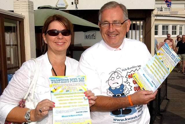 Worthing MP Peter Bottomley and Wendy Knight from Worthing Borough Council promoting Worthing Pier Day in 2006