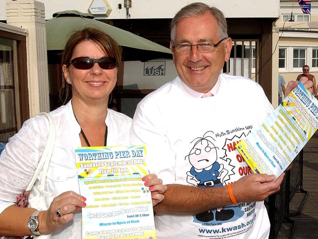Worthing MP Peter Bottomley and Wendy Knight from Worthing Borough Council promoting Worthing Pier Day in 2006