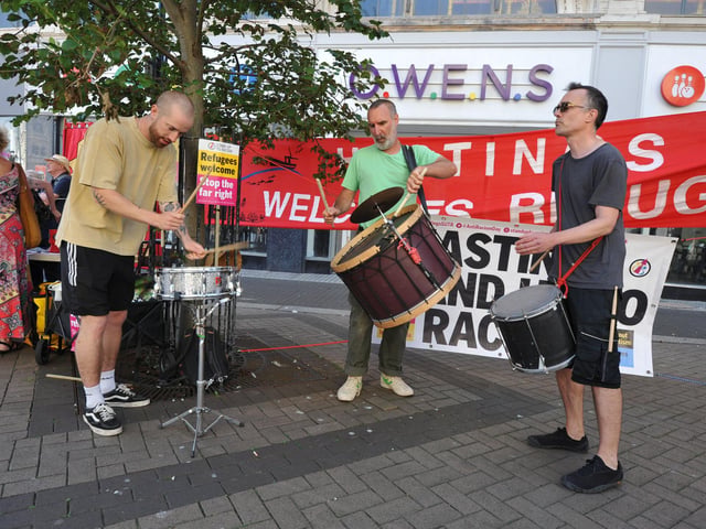 Hastings Stand Up To Racism's National Day Of Protest on August 10 2024 in Robertson Street.