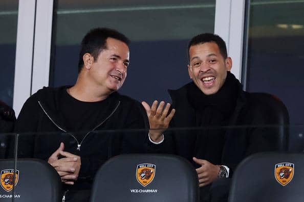 Former Brighton defender Liam Rosenior reacts with Hull City Owner, Acun Ilıcalı